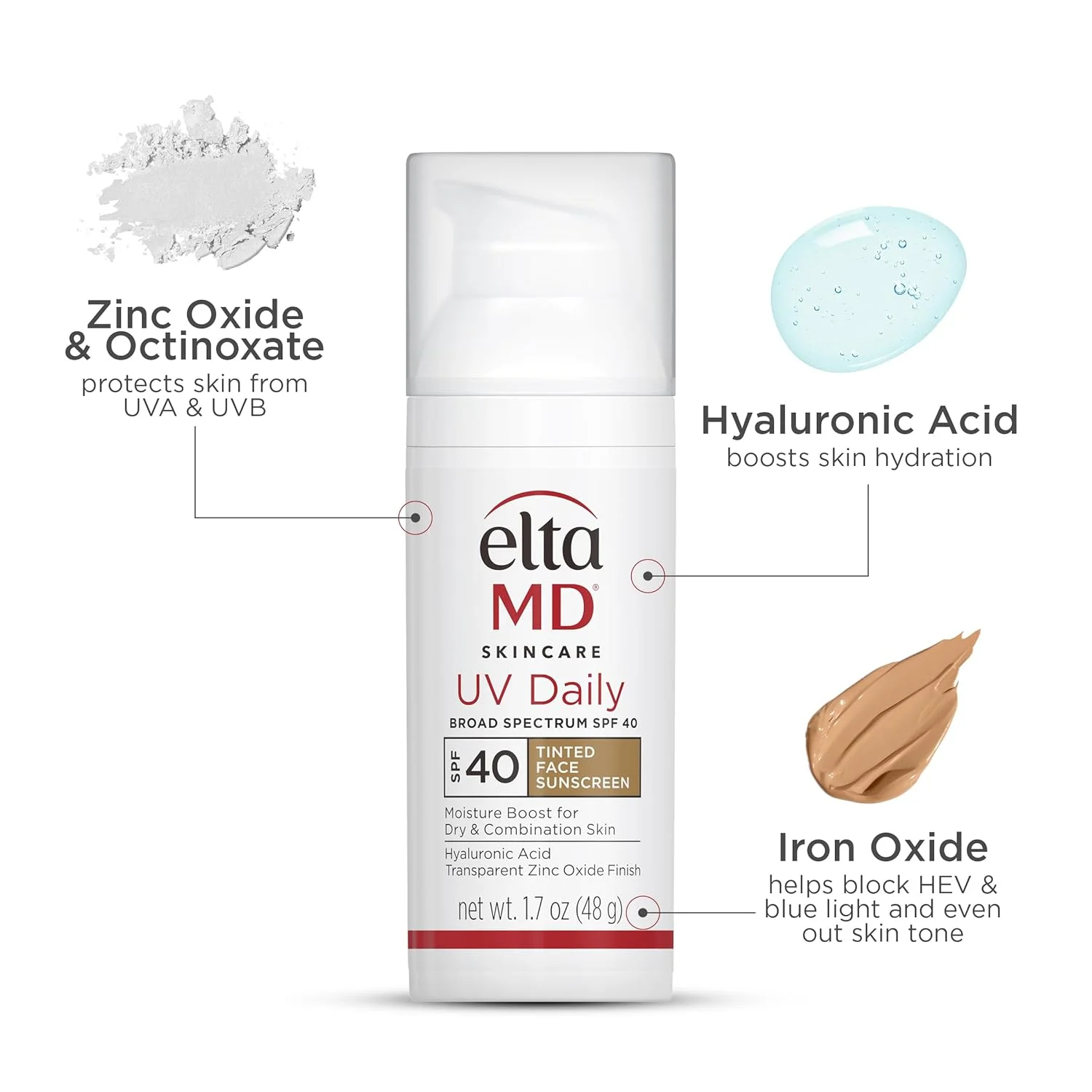 EltaMD UV Daily Broad Spectrum SPF 40 Tinted Sunscreen – Hydrating, Lightweight Formula for Face, 1.7 oz - Image 3