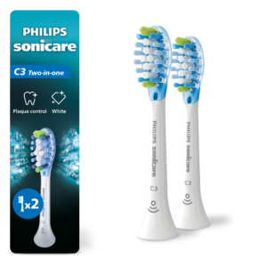 Philips Sonicare C3 Two-in-One - Genuine Replacement Electric Toothbrush Heads, White, 2 Pack, HX9042/65